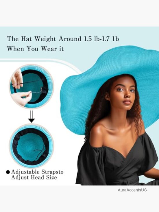 Oversized Wide Brim Straw Floppy Sun Hat Roll Up Foldable Packable Beach Cap